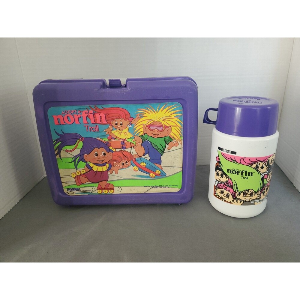 VTG Adopt a Norfin Troll Lunchbox W/ Thermos 1992 Purple